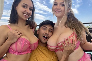 Angie Religion & Hailey Rose Fucks a Large Cock On Sofa