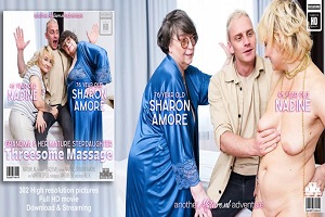 Nadine & Sharon Amore – A tough threesome with a toyboy masseur, attractive grandma Sharon Amore & her mature stepdaughter Nadine
