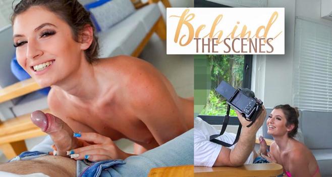 Candice Demellza – Blowjob ends in facial frenzy – Behind the Scenes